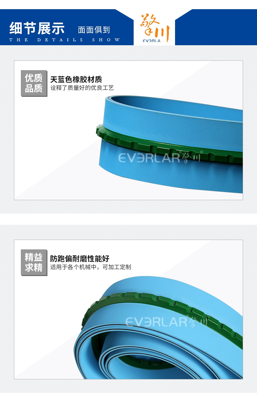 天藍色片基帶加齒形導(dǎo)條 天藍色片基帶加齒形導(dǎo)條