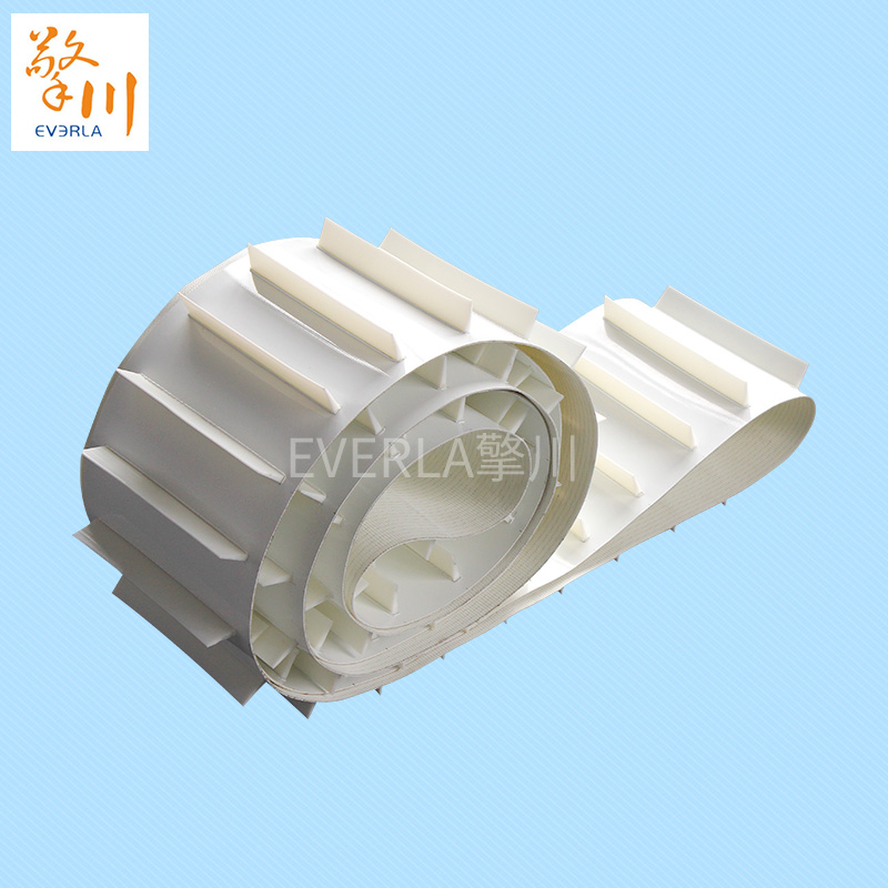 流水線爬坡加擋板白色食品PU<a href='http://www.everla.com/shusongdai/' target='_blank'><u>輸送帶</u></a>